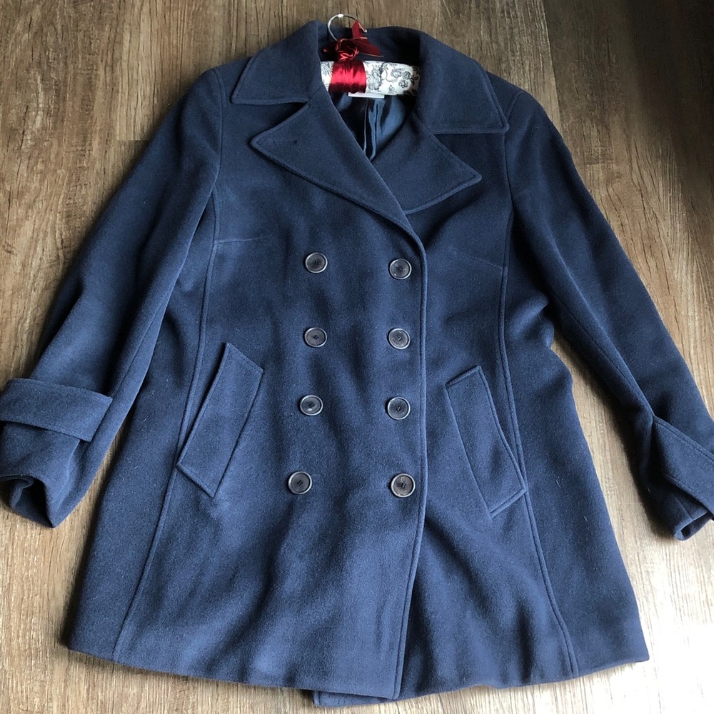 Akris Punto double breasted pea coat in navy blue